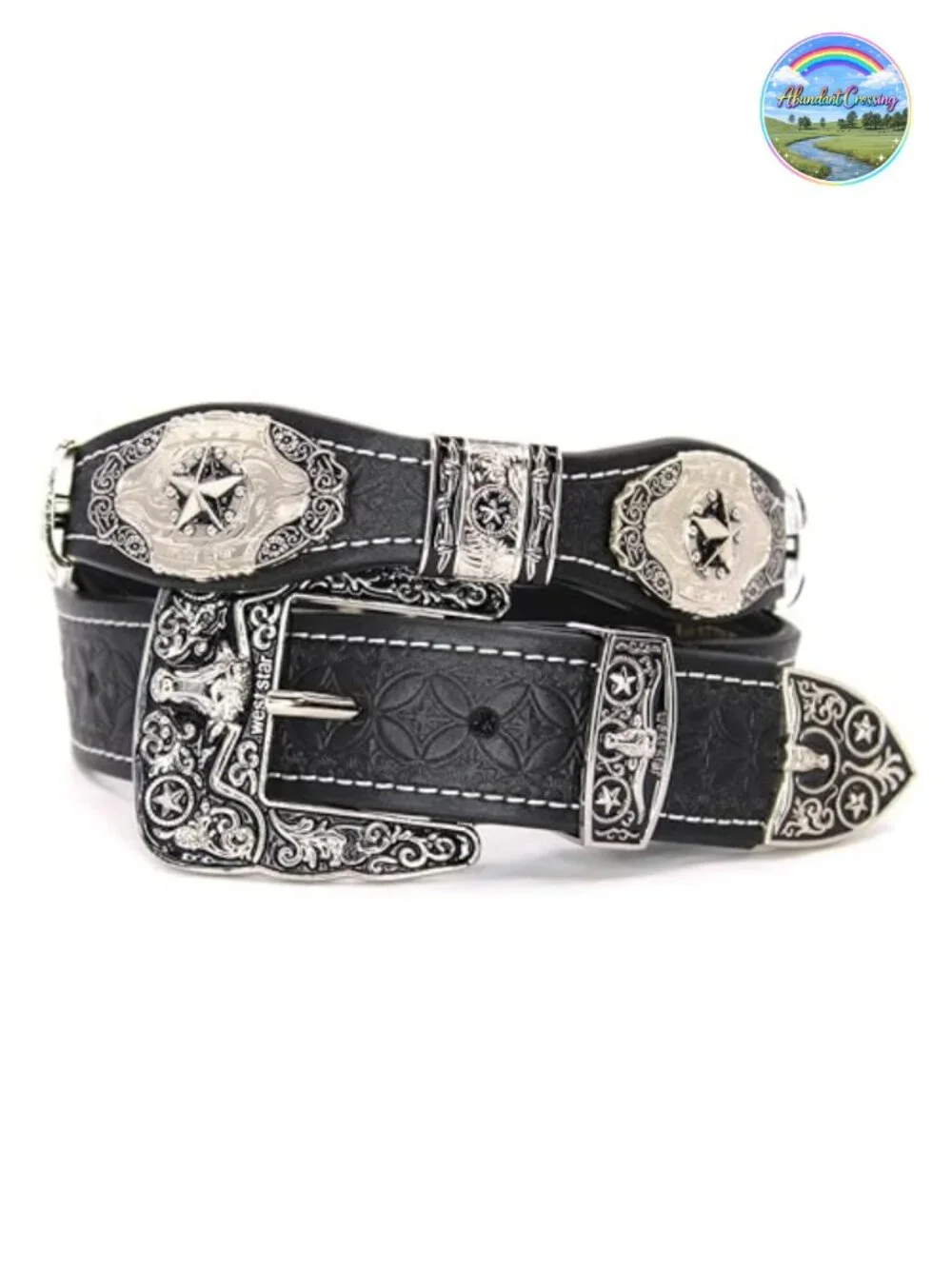 Genuine Leather Western Concho Belt - Star Buckle